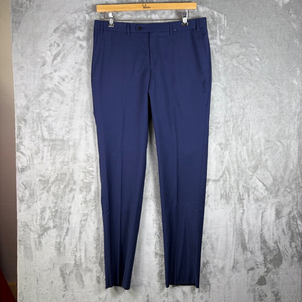 NWT John Varvatos‎ Mens Wool Dress Pants 35W Blue Micro Check Luxury $545